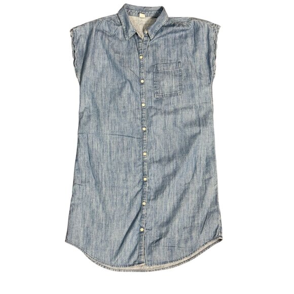 Old Navy Womens M Sleeveless Denim Shirt Dress Button Up Front 100% cotton - Picture 2 of 7